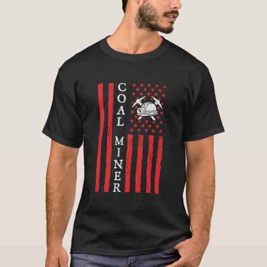 アメリカの炭鉱夫 アメリカ国旗 採鉱 鉱夫 Tシャツ (正面)