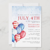 アメリカの独立記念日を祝う水彩風船のバーティー 招待状 (正面)