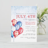 アメリカの独立記念日を祝う水彩風船のバーティー 招待状 (スタンド正面)