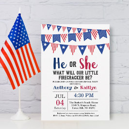 アメリカの独立記念日　性別発表パーティーのバンティングフラッグ 招待状