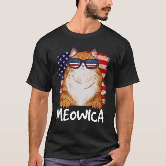 アメリカの猫の独立記念日 メオウィカメリカ 子猫 アメリカ Tシャツ (正面)