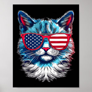アメリカの猫サングラス アメリカ国旗 7月4日 メモリアル ポスター