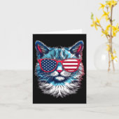 アメリカの猫サングラス USA フラグ 7 月 4 日 猫の絵 カード (黄色い花)
