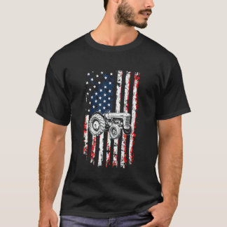 アメリカの田舎風トラクターの旗 Tシャツ