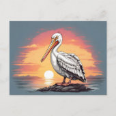 アメリカの白いペリカンの夕日 ポストカード (正面)
