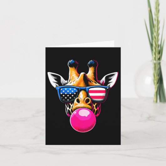 アメリカの眼鏡をかけたキリンとバブルガムの4th Of July カード (正面)