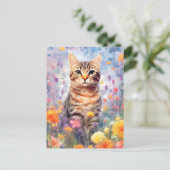 アメリカの硬い毛猫カラフル水彩画 ポストカード (スタンド正面)