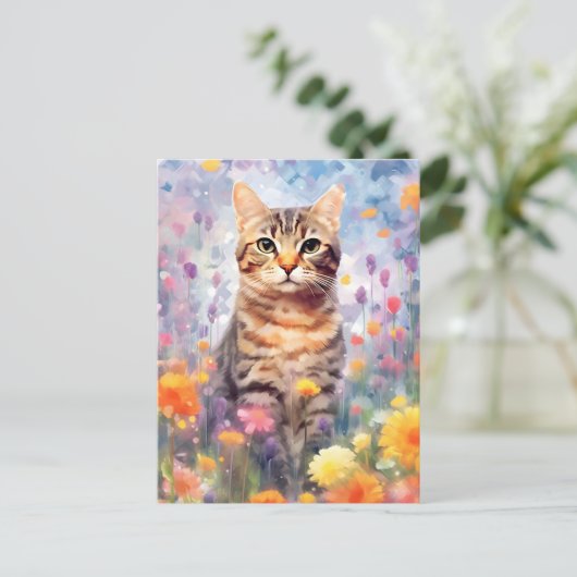 アメリカの硬い毛猫カラフル水彩画 ポストカード (スタンド正面)