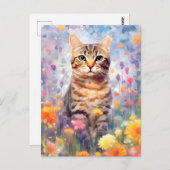 アメリカの硬い毛猫カラフル水彩画 ポストカード (正面/裏面)