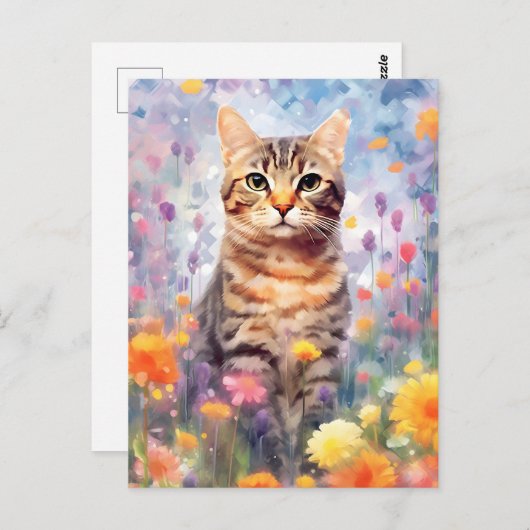 アメリカの硬い毛猫カラフル水彩画 ポストカード (正面/裏面)