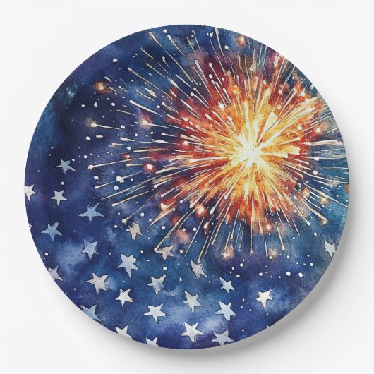 アメリカの祝祭。星と花火。 ペーパープレート (正面)