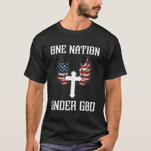 アメリカの神の旗の下の一つの国家クリスチャン・クロス Tシャツ