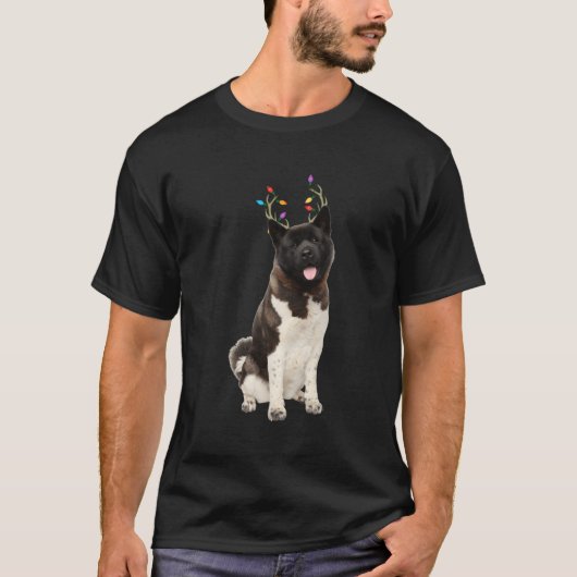 アメリカの秋田トナカイ犬がクリスマスに Tシャツ (正面)