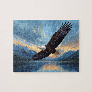 アメリカの精神を象徴する野生のワシの絵画「 Bald Eagle Soaring Mountain  ジグソーパズル