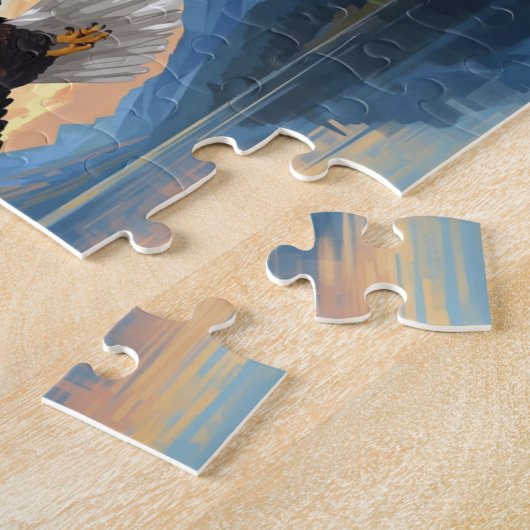 アメリカの精神を象徴する野生のワシの絵画「 Bald Eagle Soaring Mountain ジグソーパズル (側面)