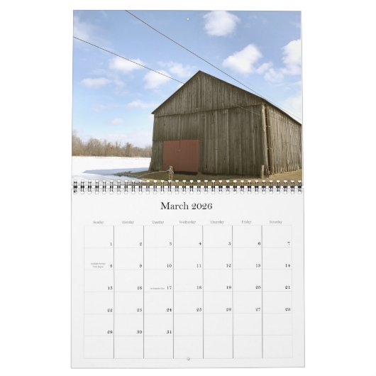 アメリカの納屋 カレンダー (3月 2026)