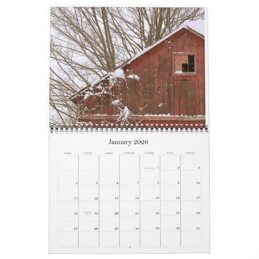 アメリカの納屋 カレンダー (1月 2026)