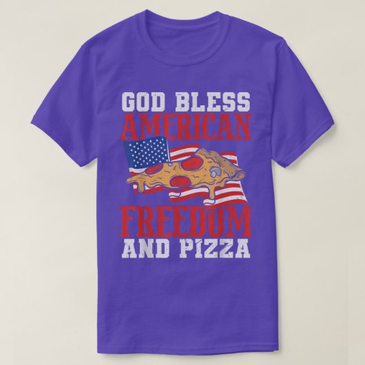 アメリカの自由とピザを7月4日に祝福 Tシャツ (デザイン正面)