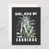 アメリカの自由の女神のイヤリングを預かってよ インビテーションポストカード (正面/裏面)