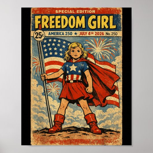 アメリカの自由の女神 250 7月4日 2026 レトロ コミック ポスター (正面)