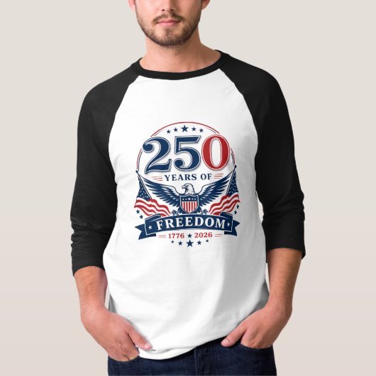 アメリカの自由250周年記念愛国的なワシのデザイン Tシャツ (正面)
