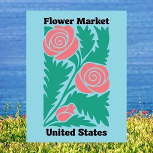 アメリカの花市場 ピンクのバラの花 ポストカード