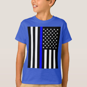 アメリカの薄い青い線のグラフィック Tシャツ