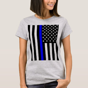 アメリカの薄い青い線のグラフィック Tシャツ