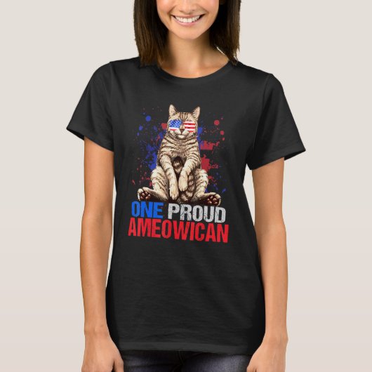 アメリカの誇り高いネコ 米国 アメリカ国旗 日焼け止め Tシャツ (正面)
