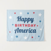 アメリカの誕生日おめでとう ブルー 4th of July タペストリー (正面(横))
