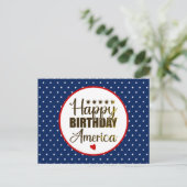 アメリカの誕生日おめでとう、愛国的な赤白青 ポストカード (スタンド正面)