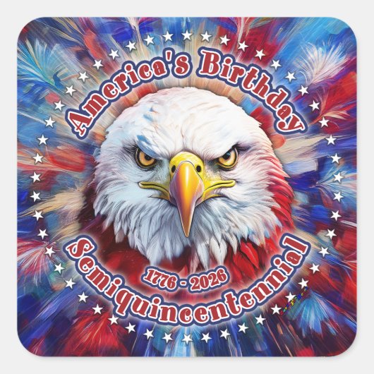 アメリカの誕生日セミクワインセントレッドイーグル花火 スクエアシール (正面)