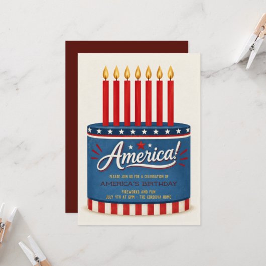アメリカの誕生日 7月4日パーティー招待状 招待状 (正面/裏面インサイチュ)