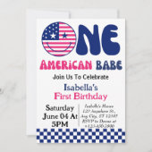 アメリカの赤ちゃん 7月4日 ガール 1歳の誕生日 招待状 (正面)