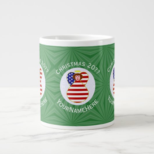 アメリカの赤毛の天使のクリスマスフラグカスタマイズギフト ジャンボコーヒーマグカップ (正面)