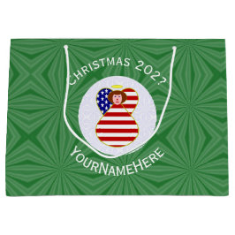 アメリカの赤毛の天使のクリスマスフラグカスタマイズギフト ラージペーパーバッグ