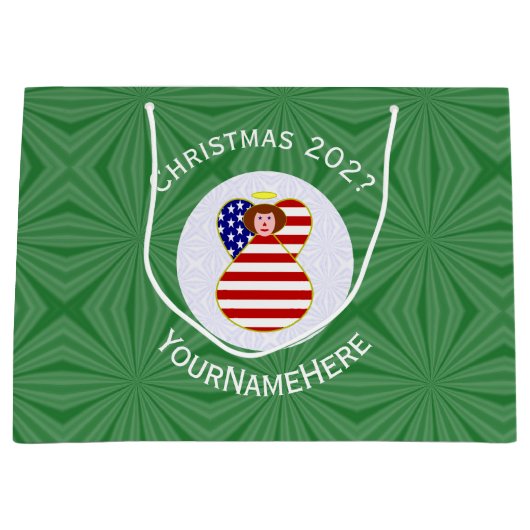 アメリカの赤毛の天使のクリスマスフラグカスタマイズギフト ラージペーパーバッグ (正面)