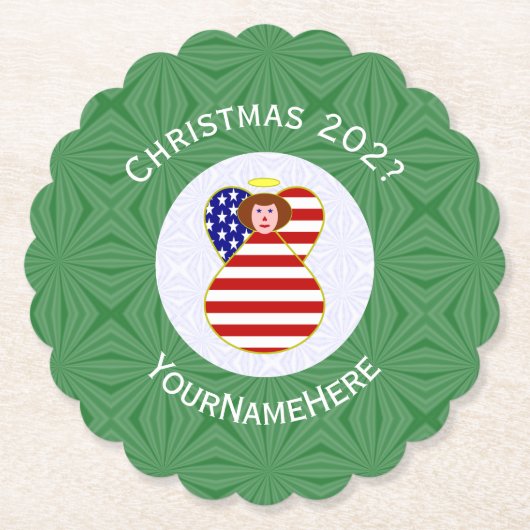 アメリカの赤毛の天使のクリスマスフラグカスタマイズ ペーパーコースター (正面)