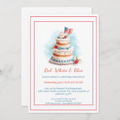 アメリカの赤白青の水彩画の誕生日招待状 招待状 (正面/裏面)