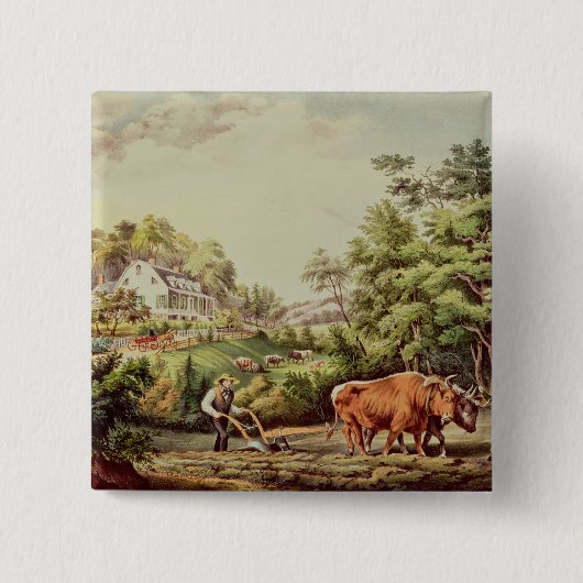 アメリカの農場場面 缶バッジ (正面)