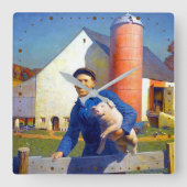 アメリカの農夫の肖像 NC ワイエス 1943年 アメリカーナアート スクエア壁時計 (正面)