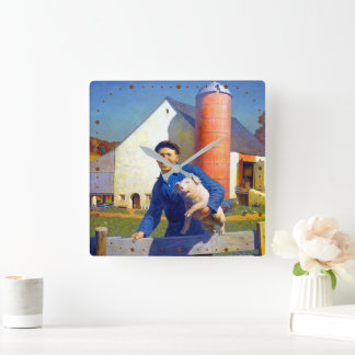 アメリカの農夫の肖像 NC ワイエス 1943年 アメリカーナアート スクエア壁時計