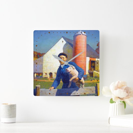 アメリカの農夫の肖像 NC ワイエス 1943年 アメリカーナアート スクエア壁時計 (ホーム)