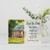 アメリカの農村をイメージしたサビれた納屋と国旗のSave the Date 招待状 (スタンド正面)