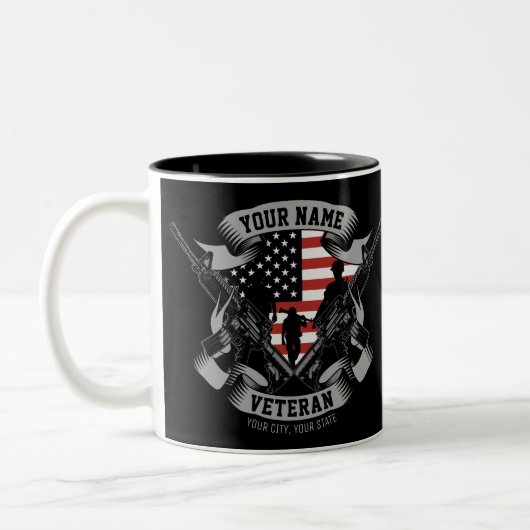 アメリカの退役軍人向けオーダーメイドの誇り高いアメリカ国旗 ツートーンマグカップ (左)