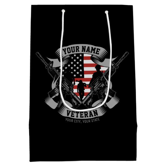 アメリカの退役軍人向けオーダーメイドの誇り高いベテランアメリカ国旗 ミディアムペーパーバッグ (裏面)
