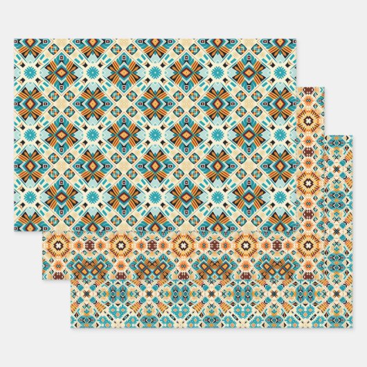 アメリカの部族先住民シームレスパターンセットNo3 ラッピングペーパーシート (セット)