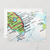 アメリカの都市マイアミを示す地図 ポストカード (正面/裏面)