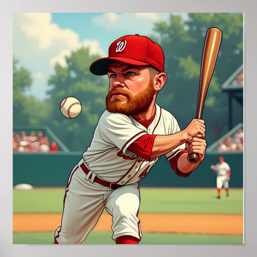 アメリカの野球の漫画風イラスト ポスター (正面)