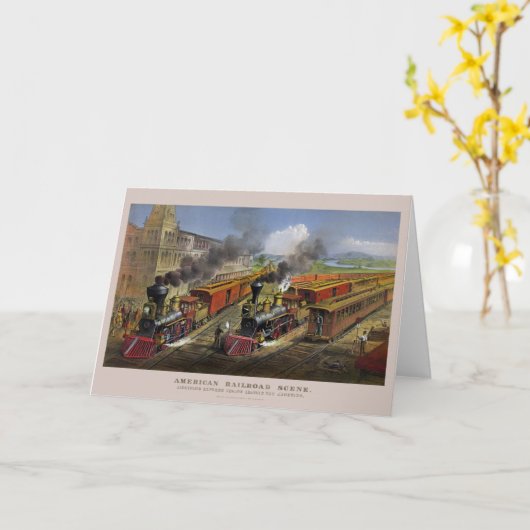 アメリカの鉄道列車の(1874年の)挨拶状 カード (黄色い花)